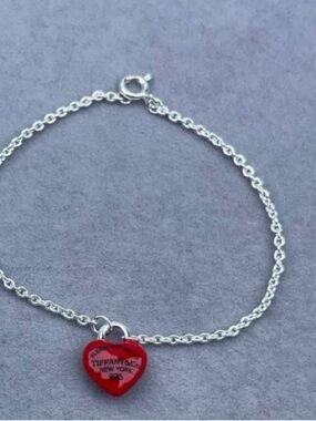 Silver Bracelet with Red Heart Charm